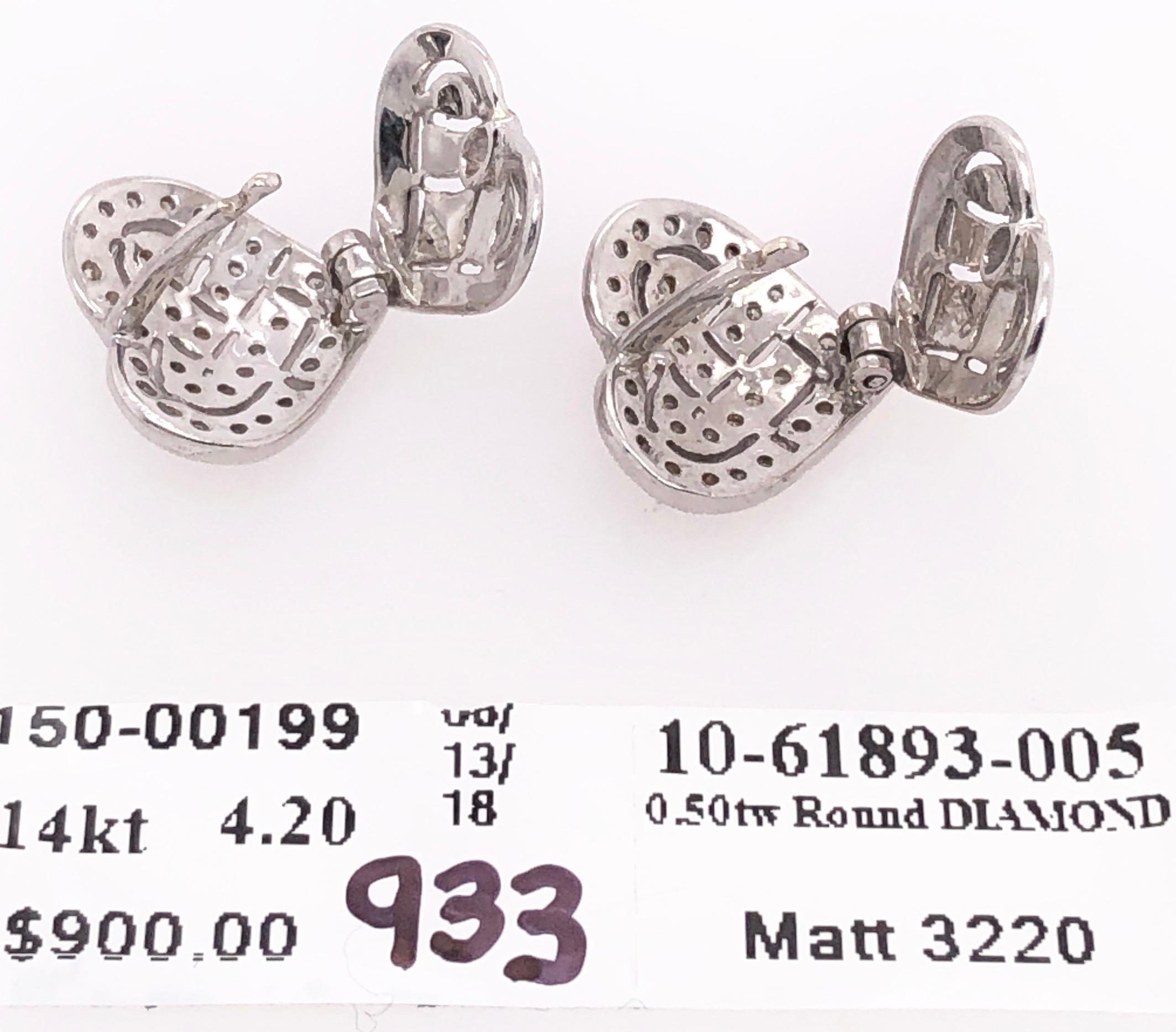 Women's or Men's 14 Karat White Gold Contemporary Heart Earrings with Diamonds For Sale