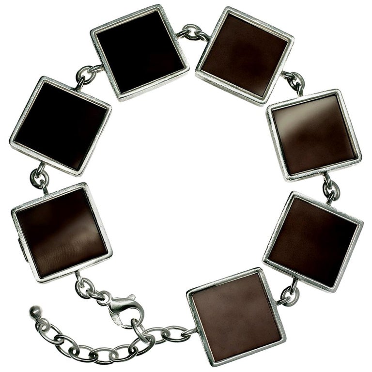 14 Karat White Gold Contemporary Jewellery Ink Art Bracelet with Smoky