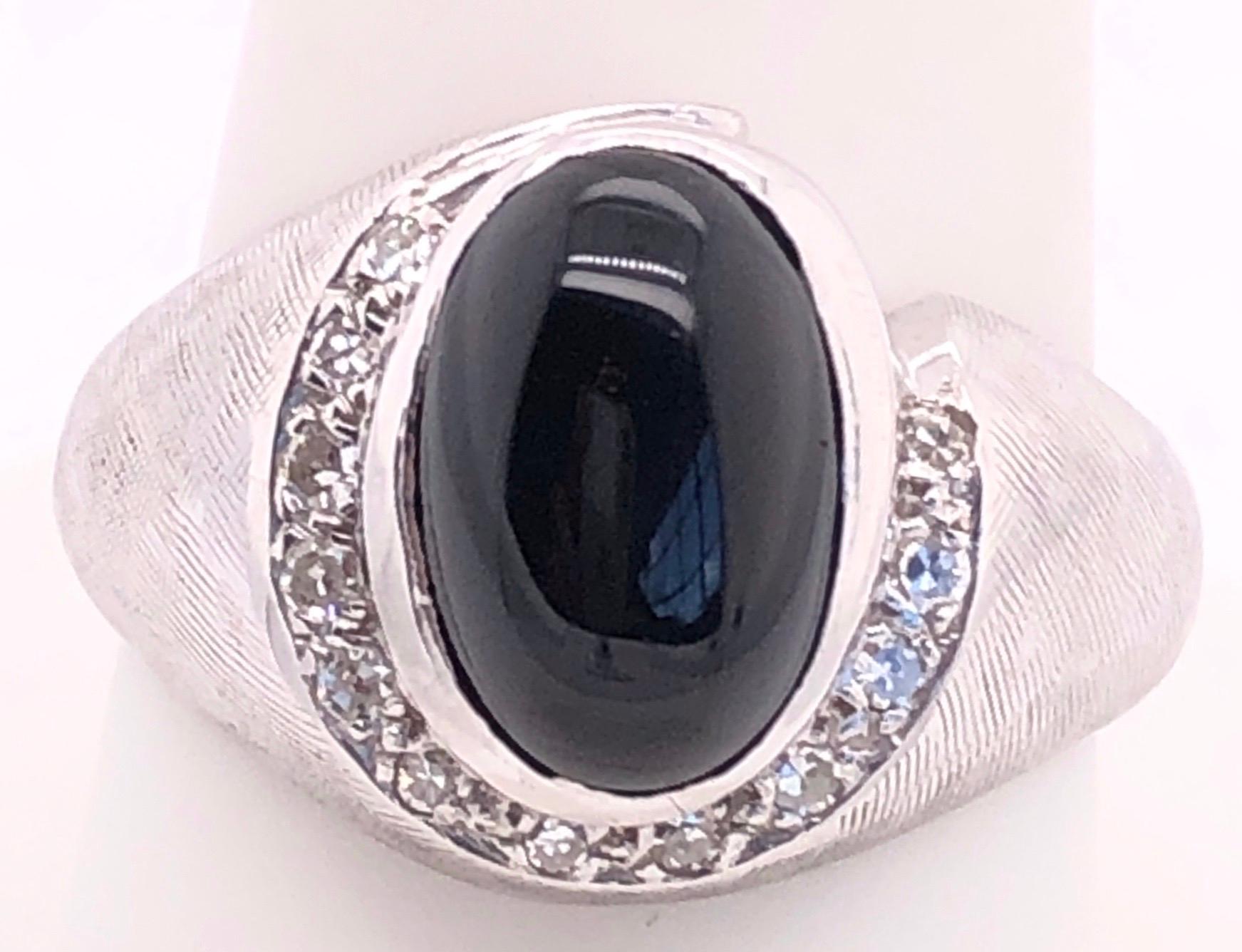 Cabochon 14 Karat White Gold Contemporary Onyx Ring with Diamonds For Sale