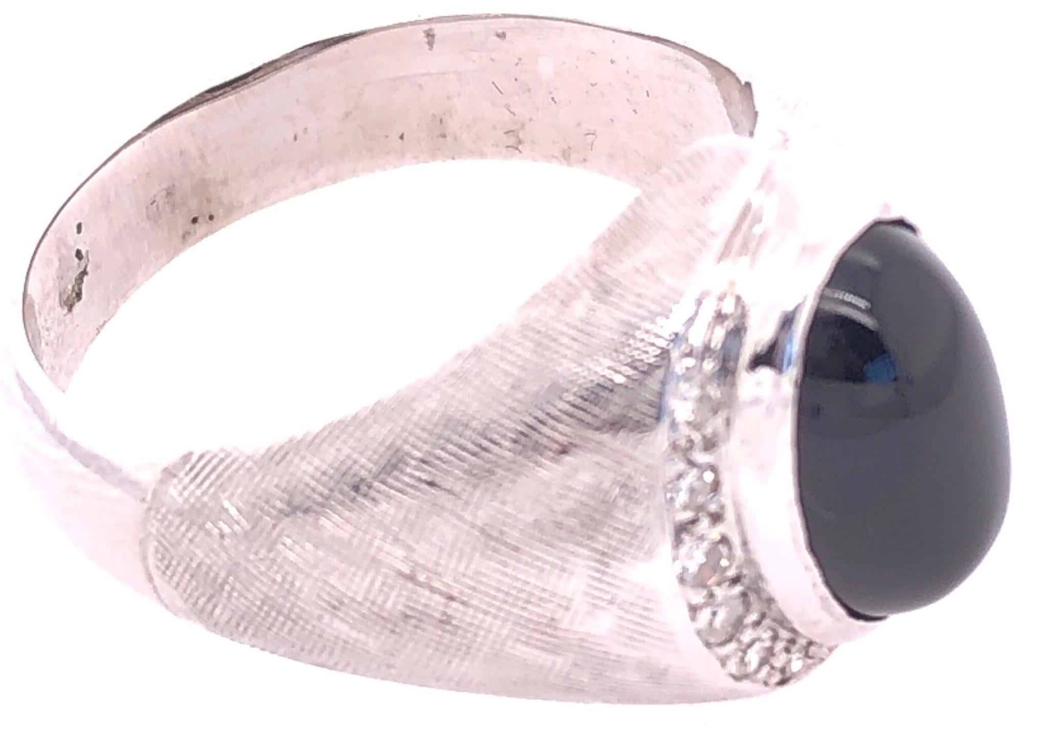 Women's or Men's 14 Karat White Gold Contemporary Onyx Ring with Diamonds For Sale