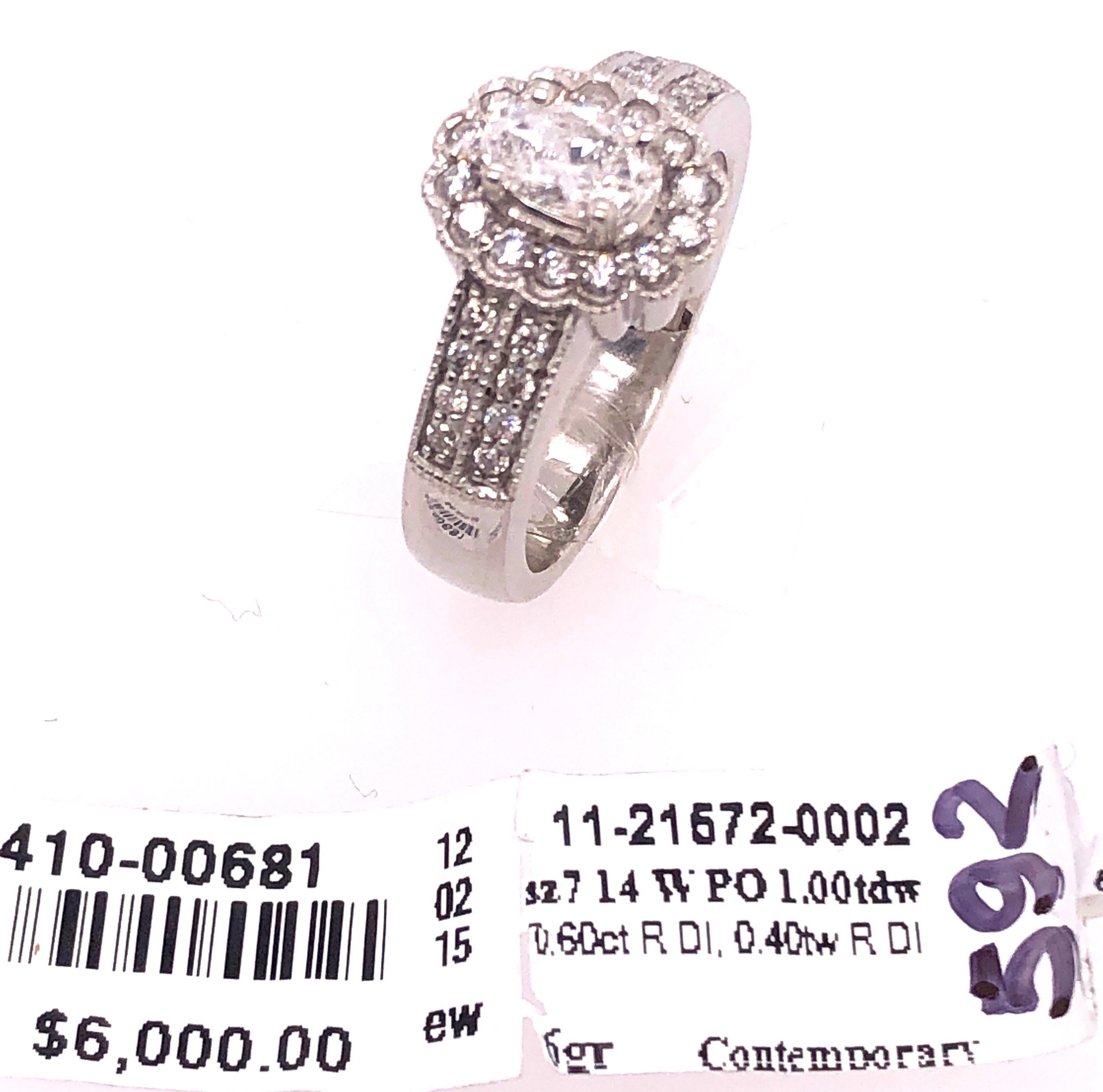 14 Karat White Gold Contemporary Ring with Diamonds Engagement 1.00 TDW For Sale 7