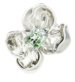 18 Karat White Gold Contemporary Ring with Light Green Sapphire