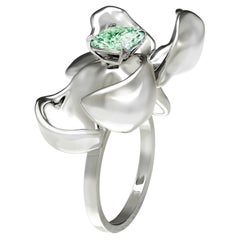 18 Karat White Gold Contemporary Ring with Light Green Sapphire