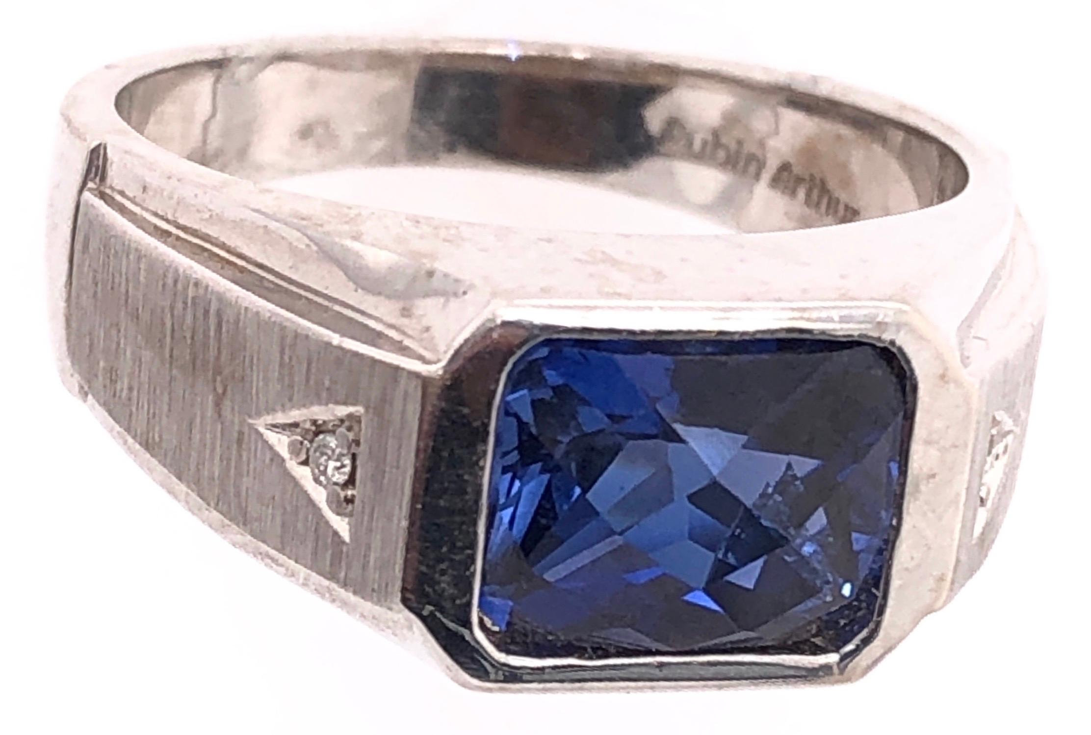 Cushion Cut 14 Karat White Gold Contemporary Sapphire Ring with Diamond Accents