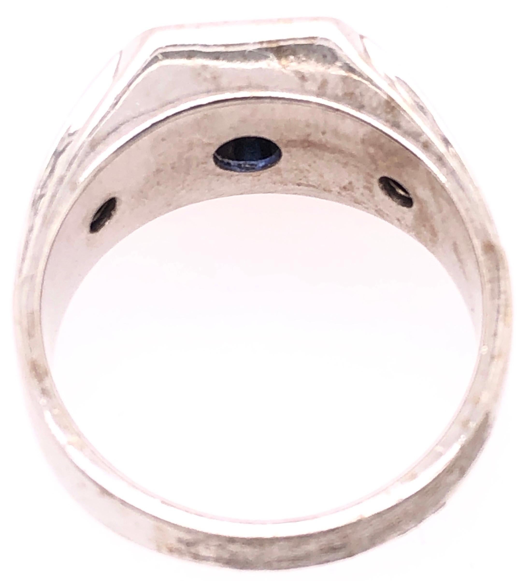 Women's or Men's 14 Karat White Gold Contemporary Sapphire Ring with Diamond Accents