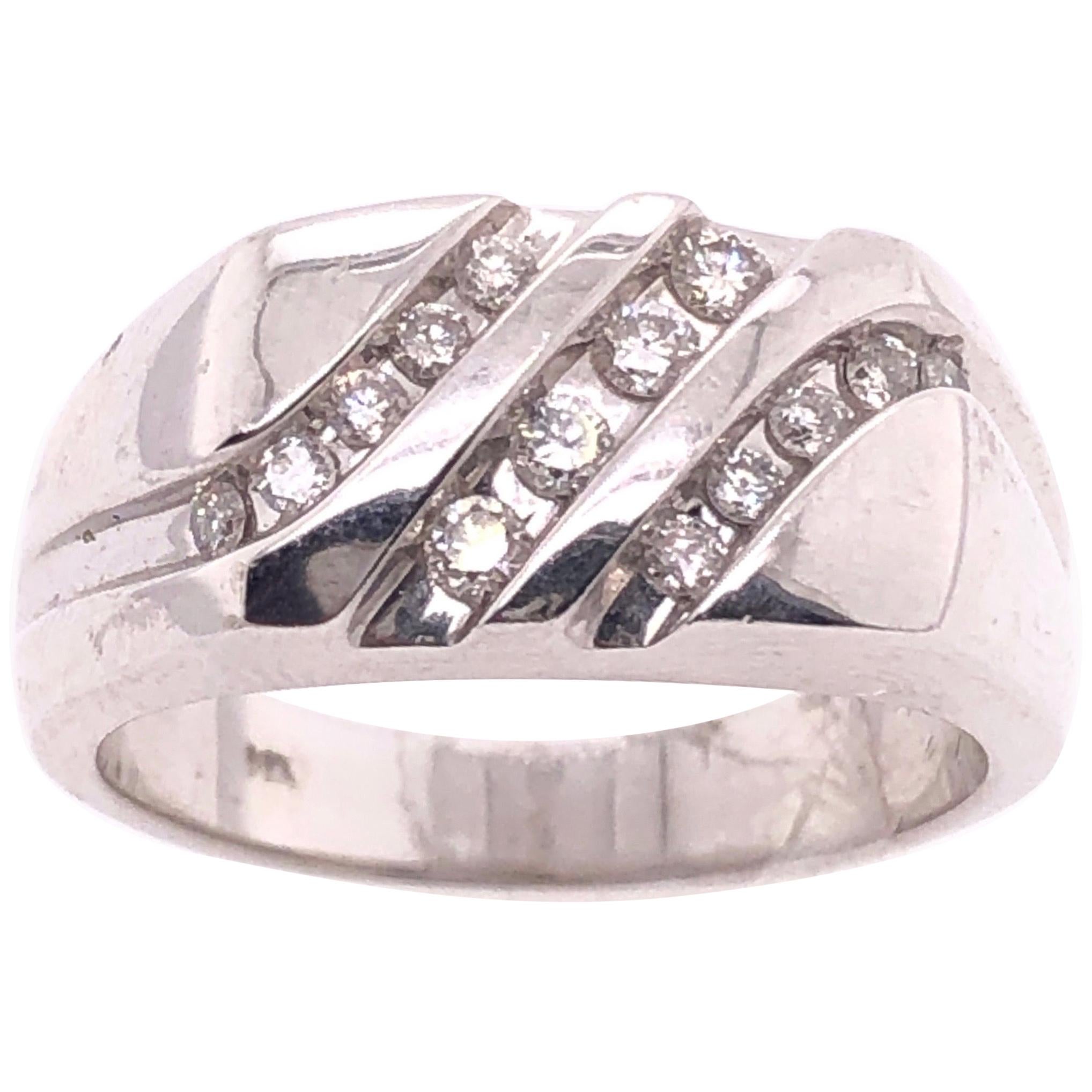 14 Karat White Gold Contemporary Three-Row Diamond Ring Band For Sale
