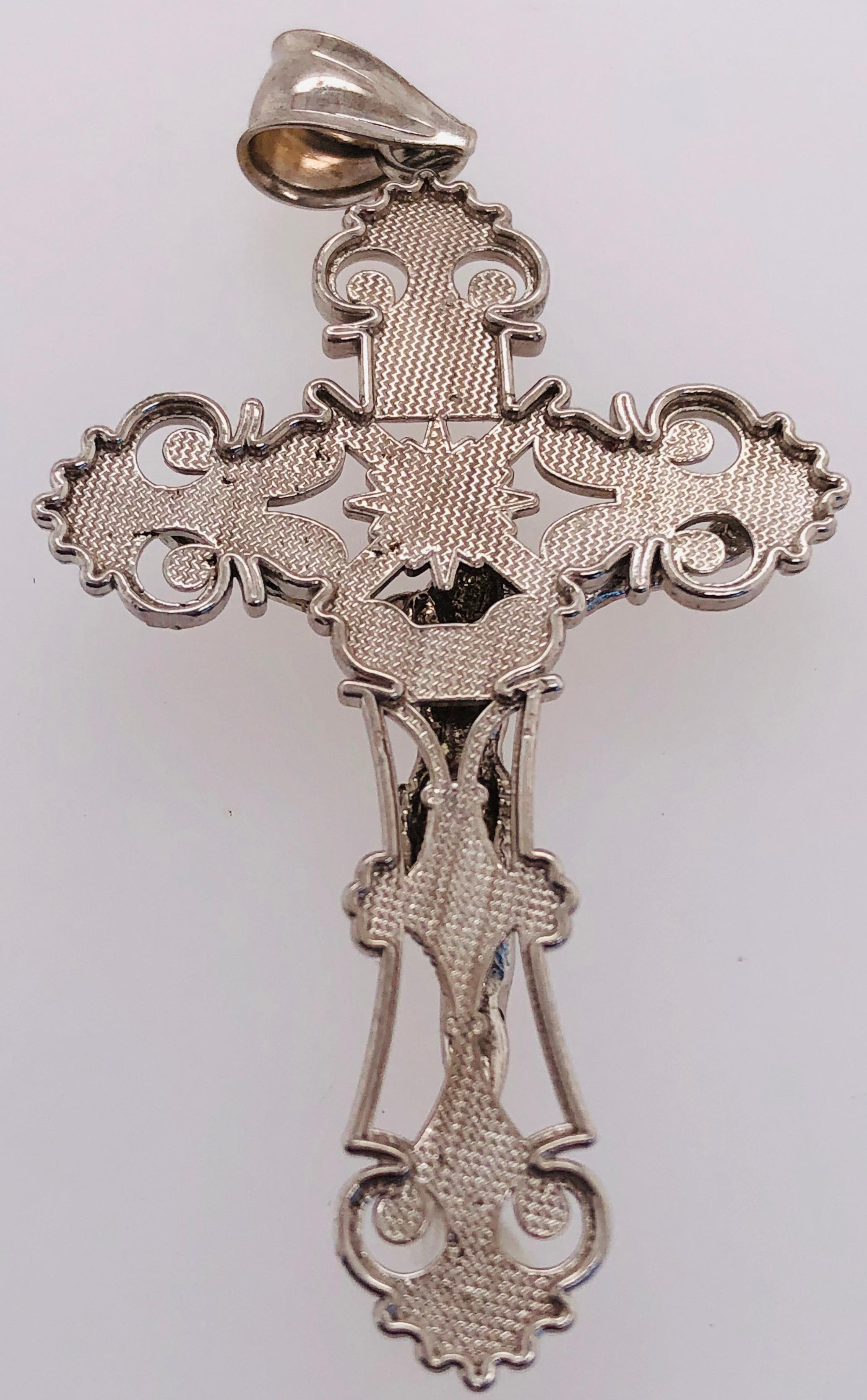 Modern 14 Karat White Gold Cross / Religious Pendant For Sale
