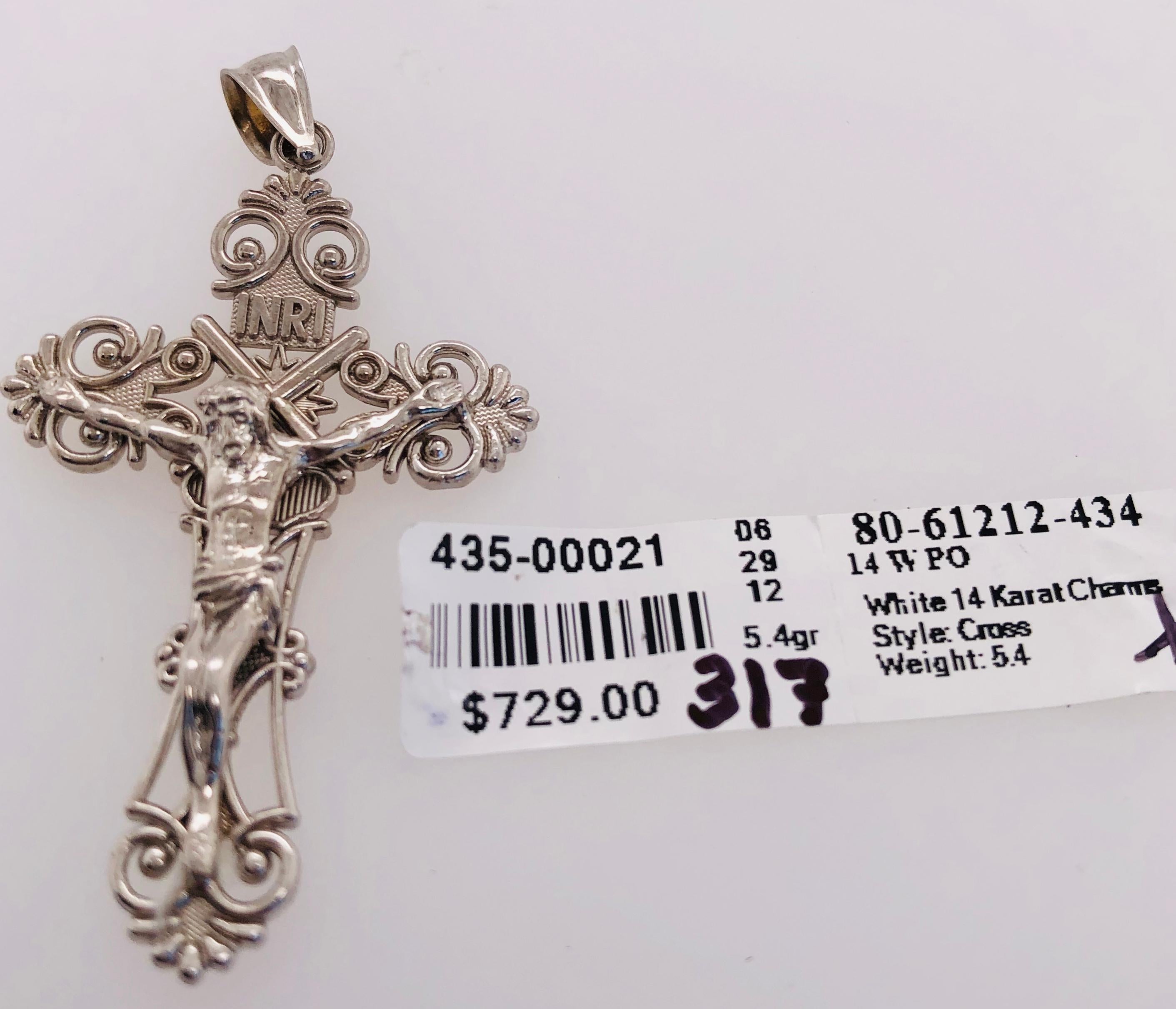 Women's or Men's 14 Karat White Gold Cross / Religious Pendant For Sale