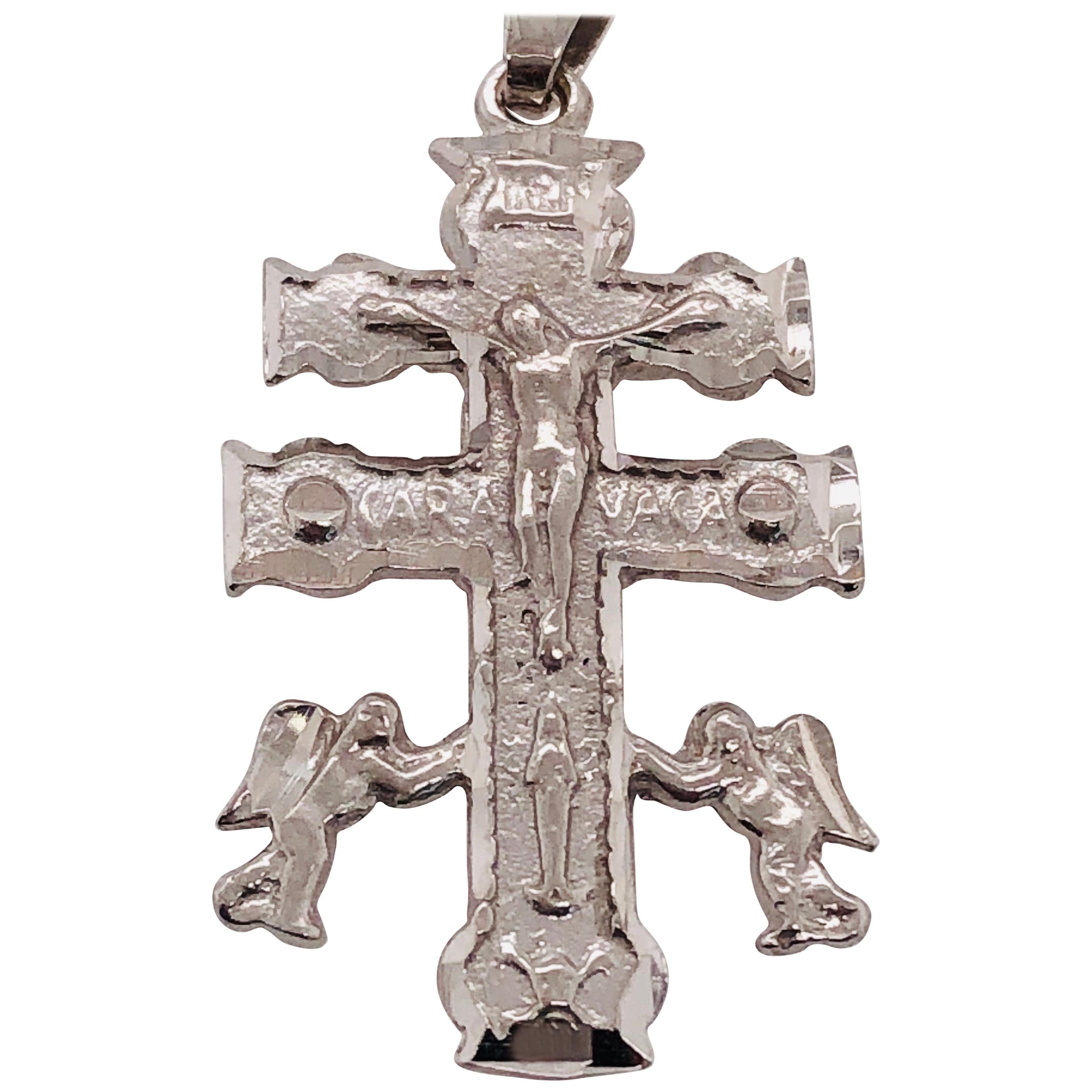 14 Karat White Gold Cross / Religious Pendant For Sale