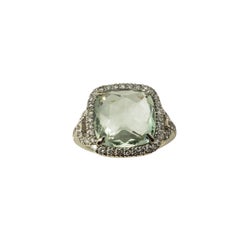 14 Karat White Gold Crystal and Diamond Ring Size 6.5
