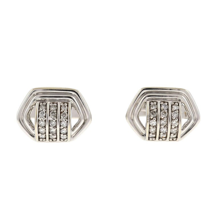 14 Karat White Gold Cufflink with Three Tiny Rows of Diamonds .60 Carat
