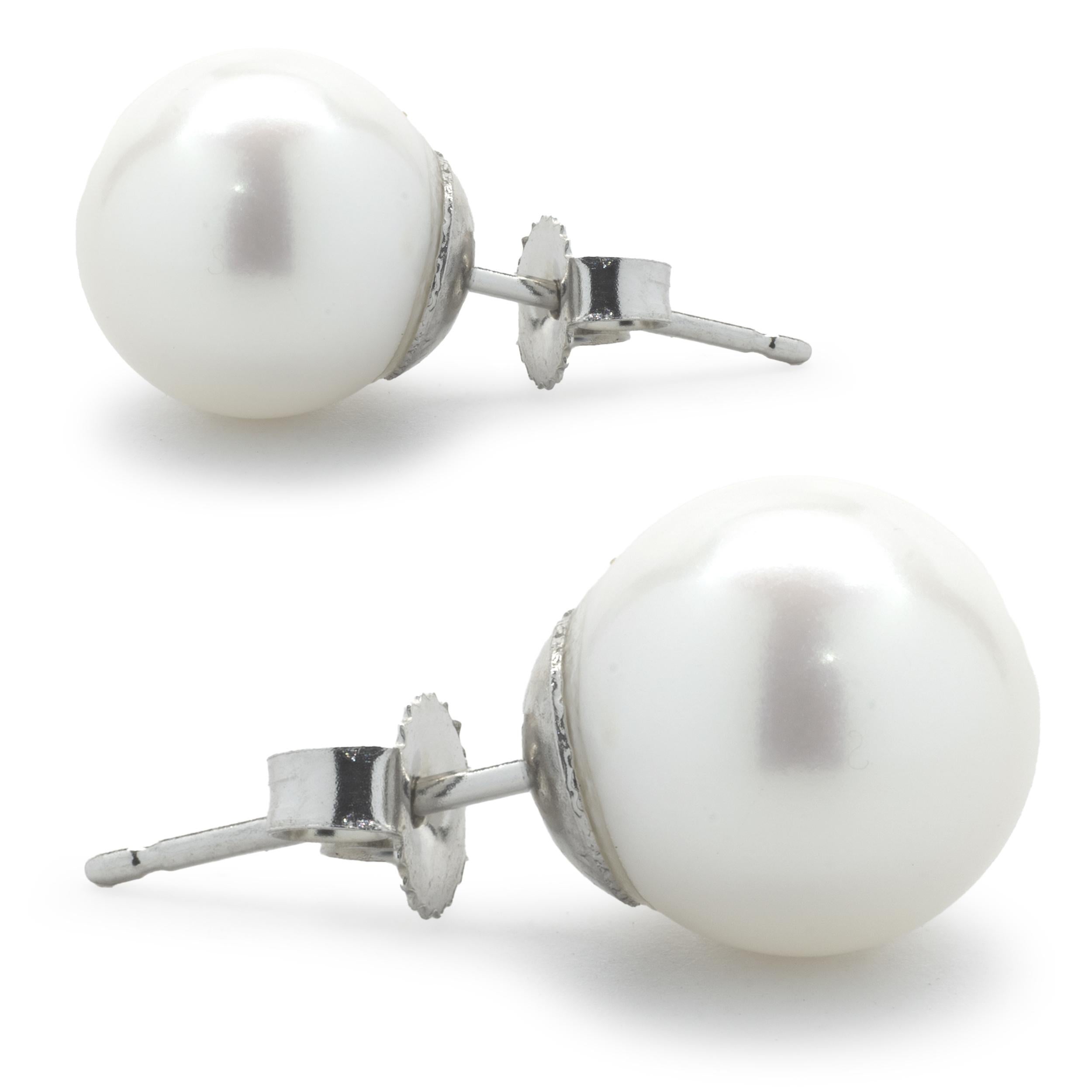 Mixed Cut 14 Karat White Gold Cultured Freshwater Pearl Studs For Sale
