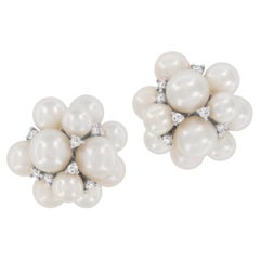 Bubble Cluster-Ohrringe aus 14 Karat Weißgold mit Zuchtperlen und Diamanten