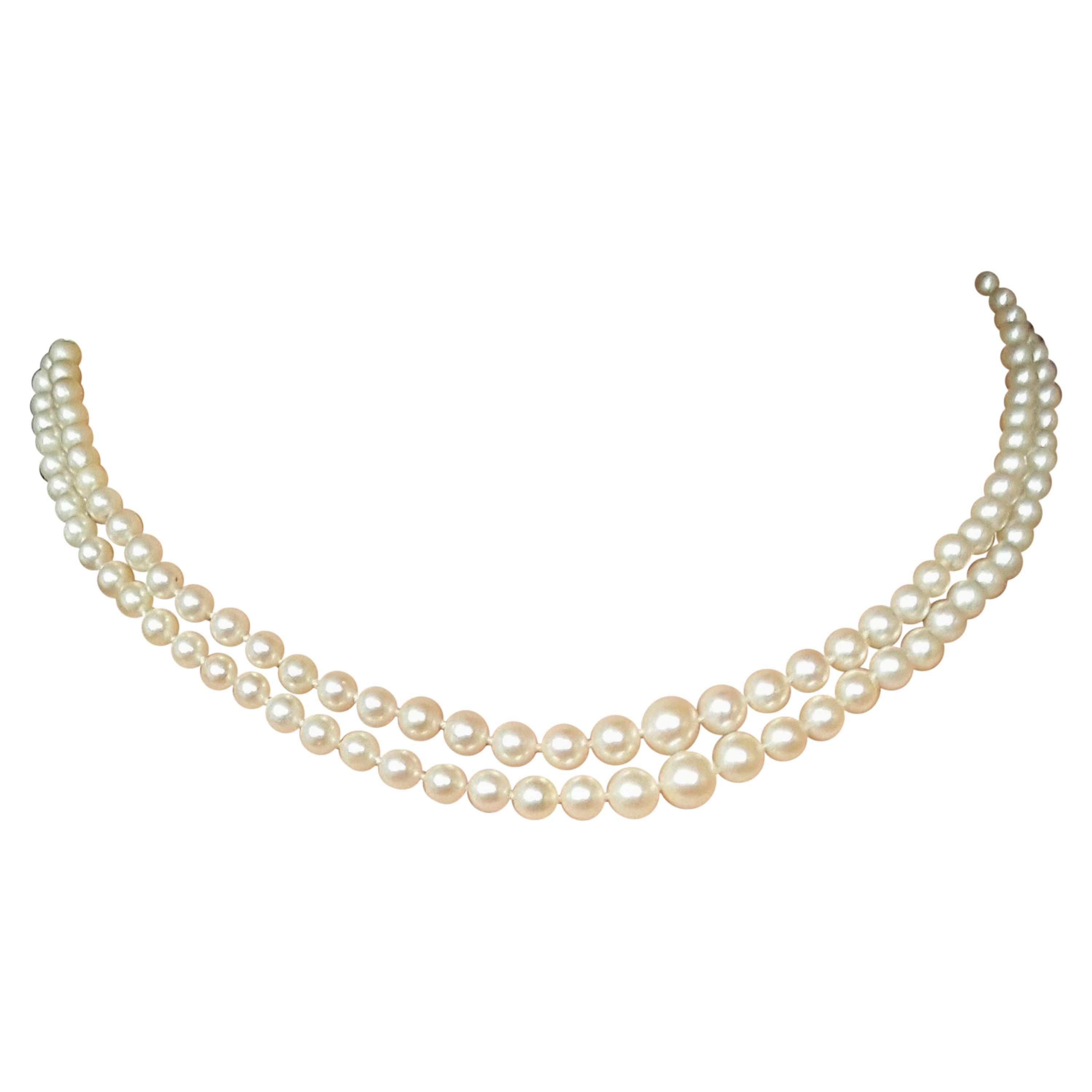 14 Karat White Gold Cultured Pearl Double Stand, Graduated
