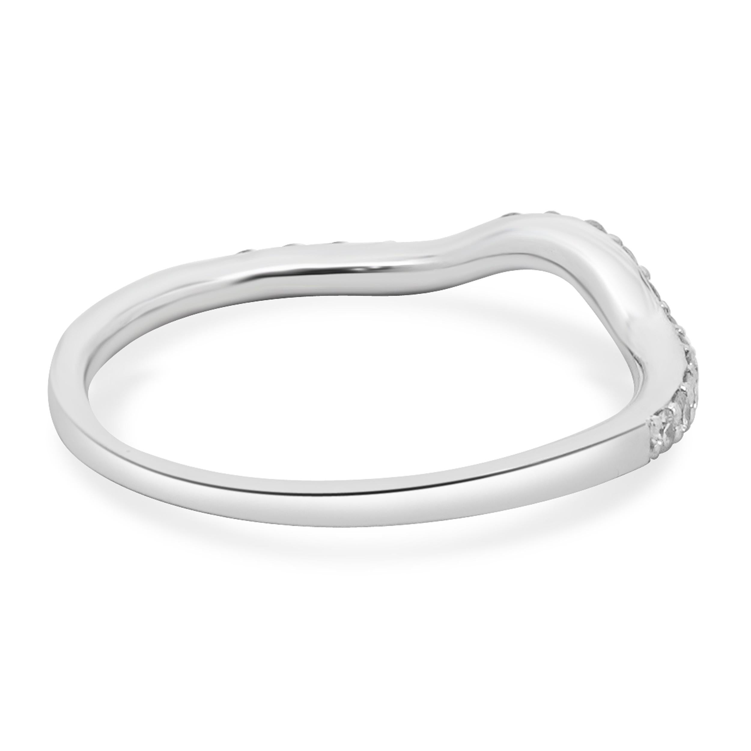 Round Cut 14 Karat White Gold Curved Diamond Band For Sale