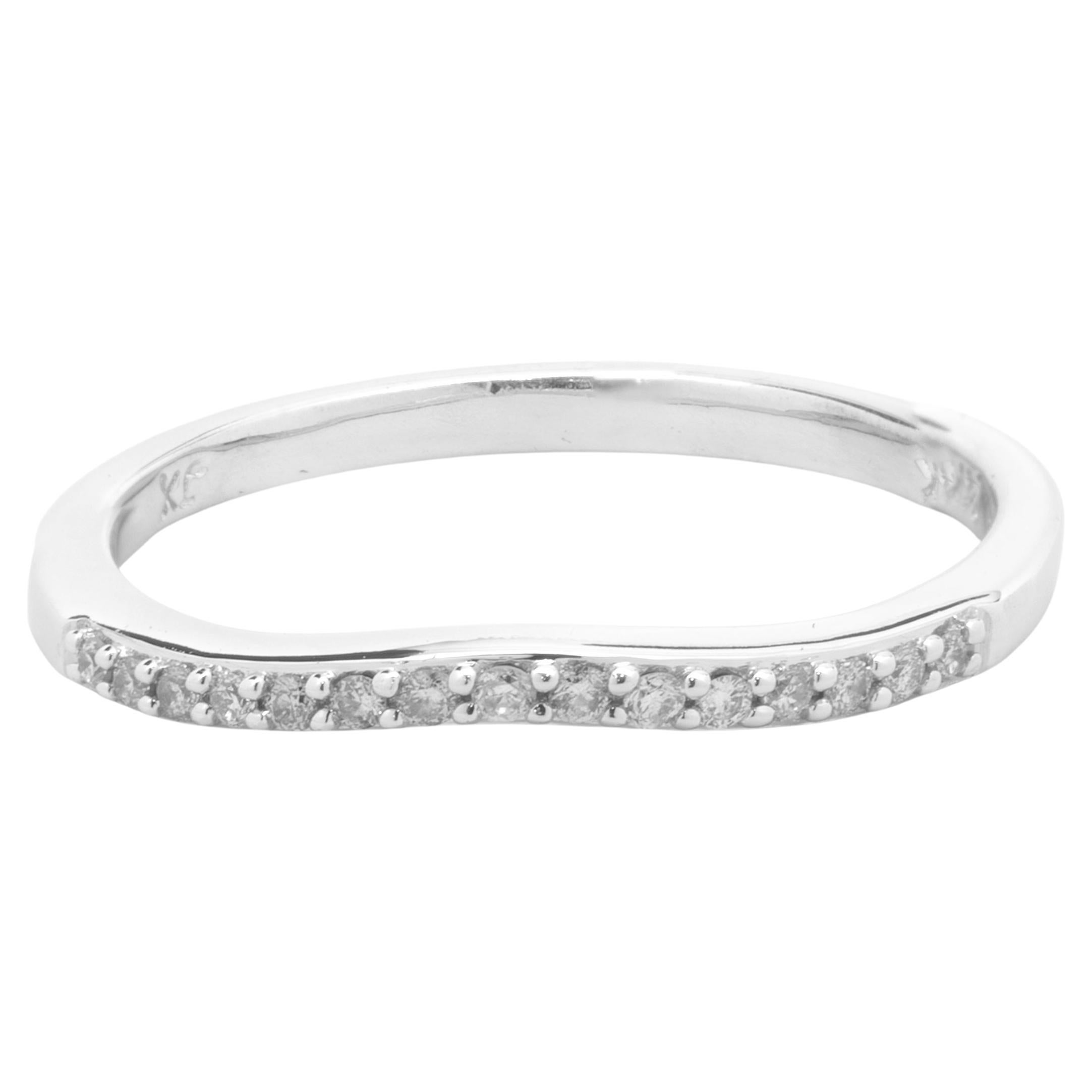 14 Karat White Gold Curved Diamond Band For Sale