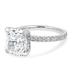 14 Karat White Gold Cushion Cut and Round Diamond Hidden Halo Engagement Ring