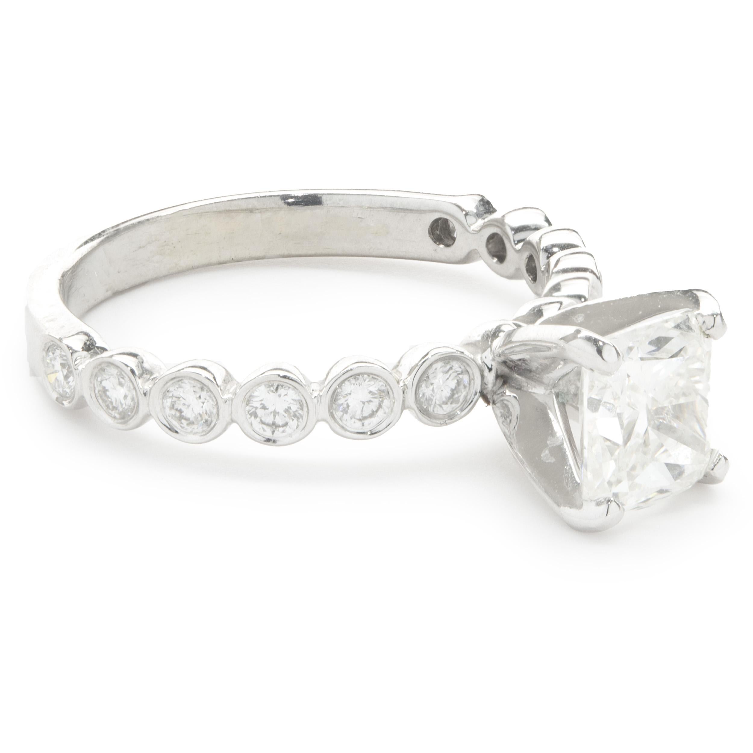 Women's 14 Karat White Gold Cushion Cut Diamond Engagement Ring For Sale