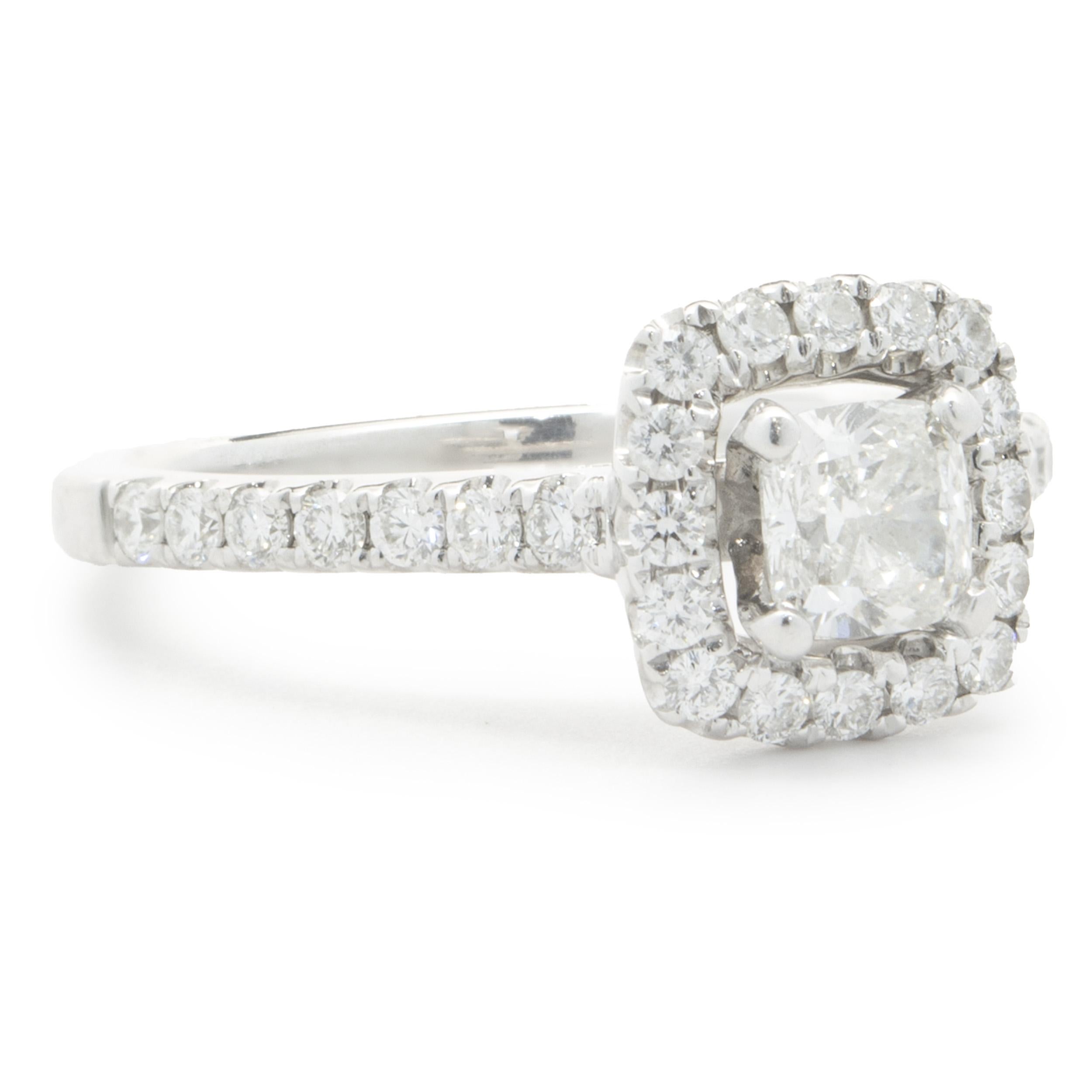 Women's 14 Karat White Gold Cushion Cut Diamond Engagement Ring For Sale