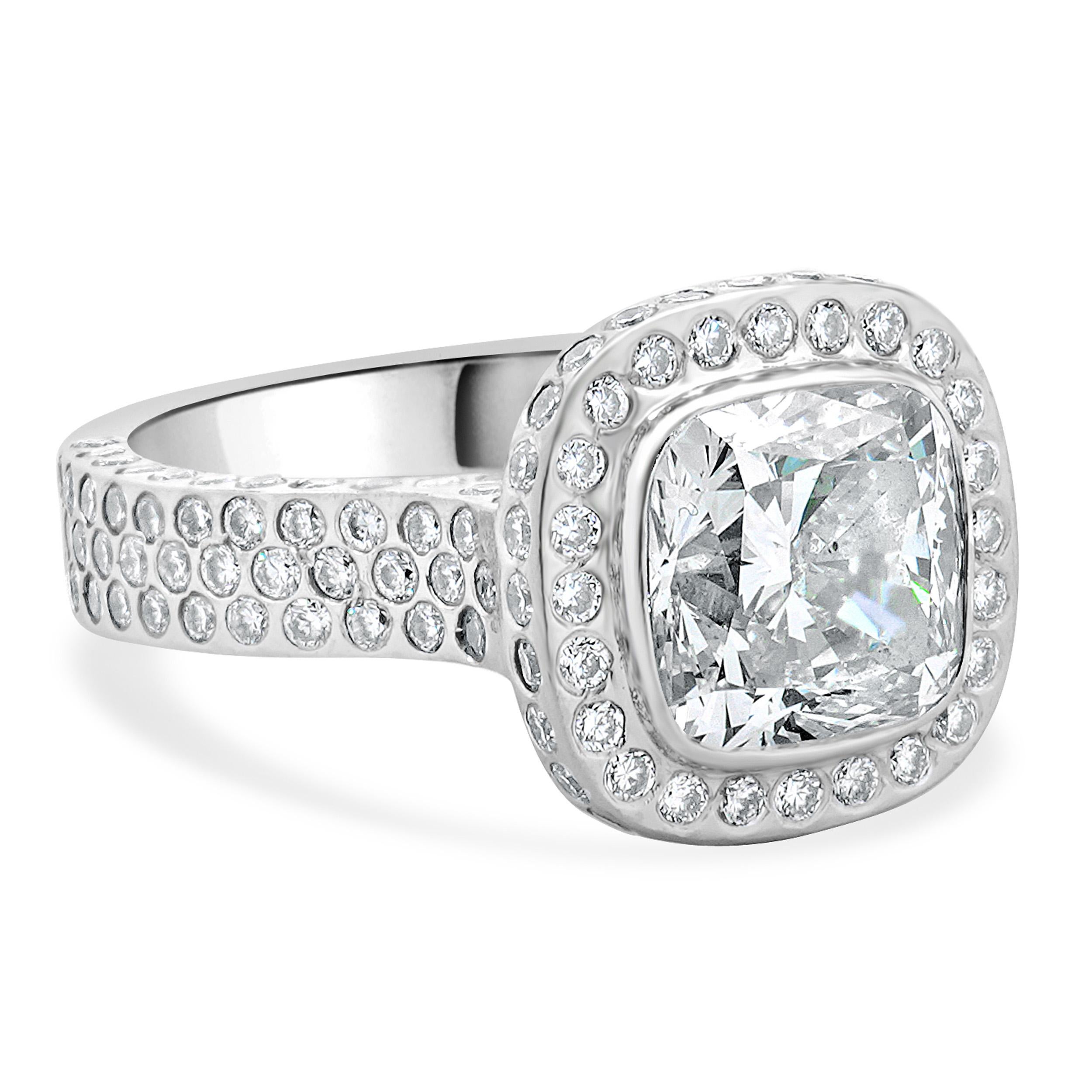 Women's 18 Karat White Gold Cushion Cut Diamond Engagement Ring For Sale