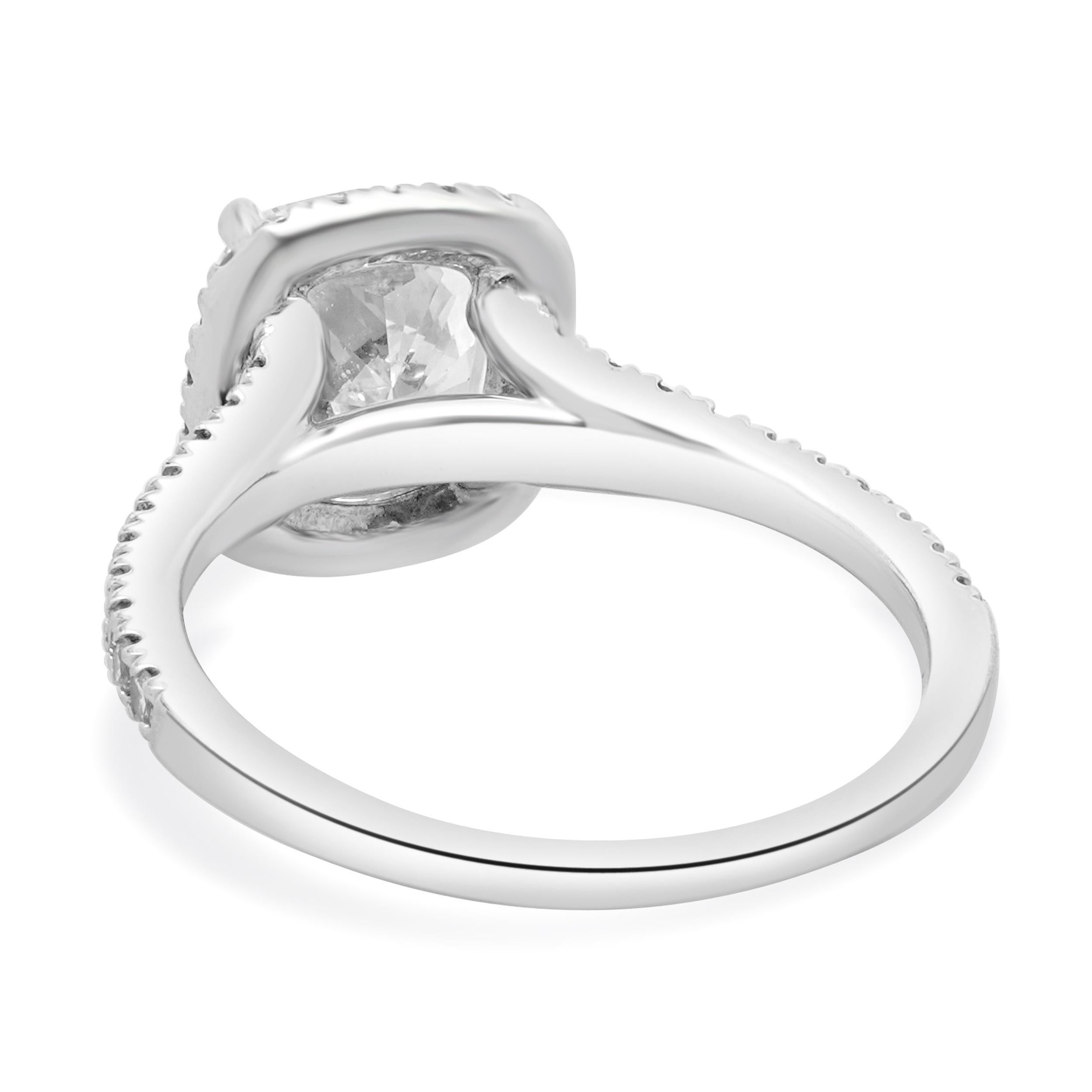 Women's 14 Karat White Gold Cushion Cut Diamond Engagement Ring For Sale