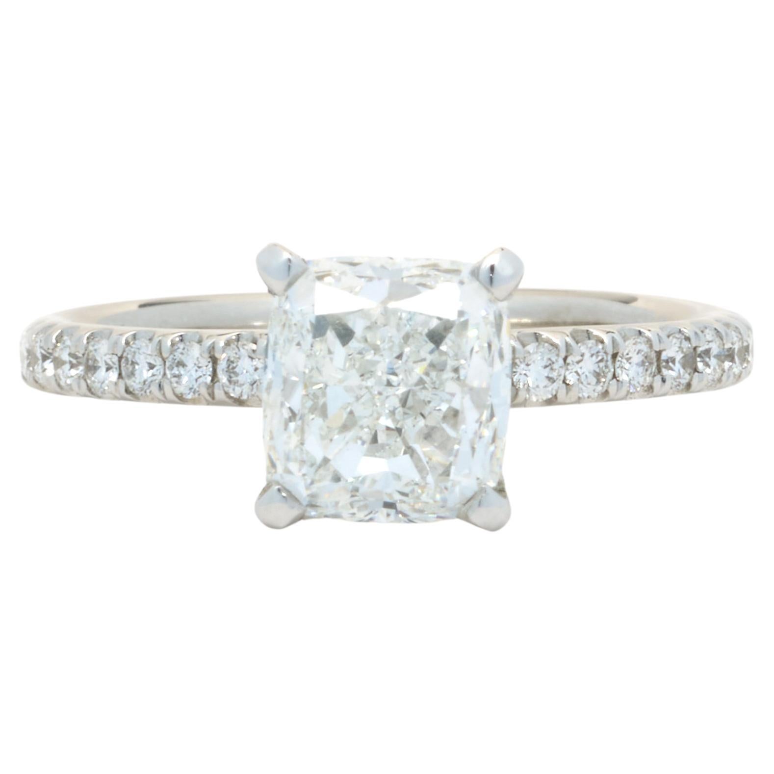 14 Karat White Gold Cushion Cut Diamond Engagement Ring For Sale
