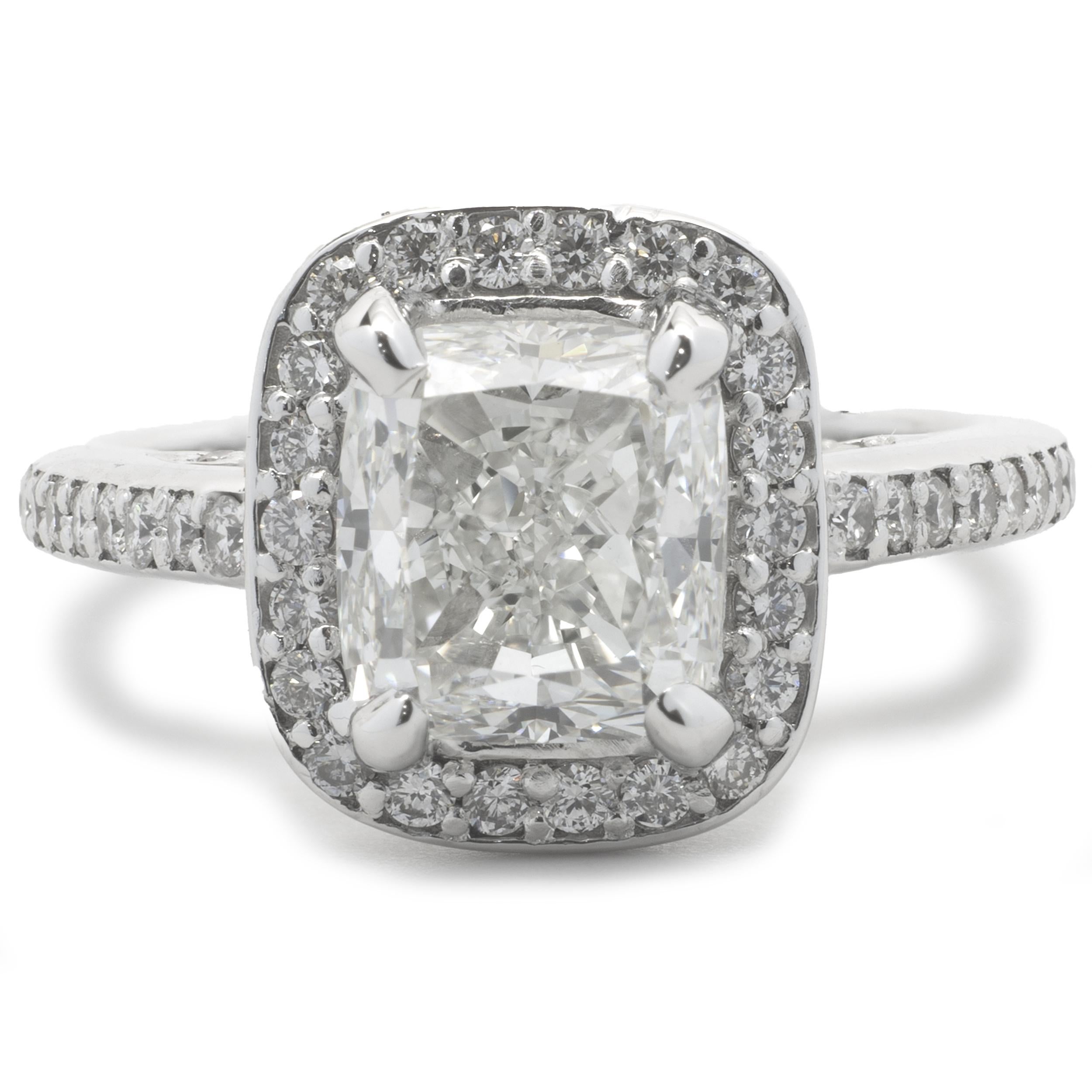 Vintage Cushioncut Diamond Engagement Ring 2.60cts with Natural Sapphire Halo at 1stDibs