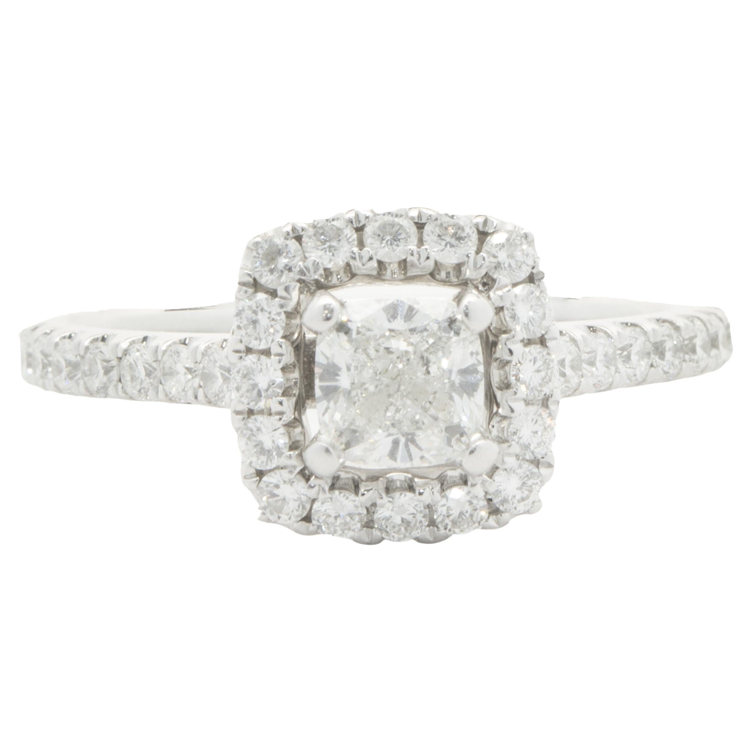 14 Karat White Gold Cushion Cut Diamond Engagement Ring For Sale