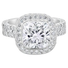 Used 18 Karat White Gold Cushion Cut Diamond Engagement Ring