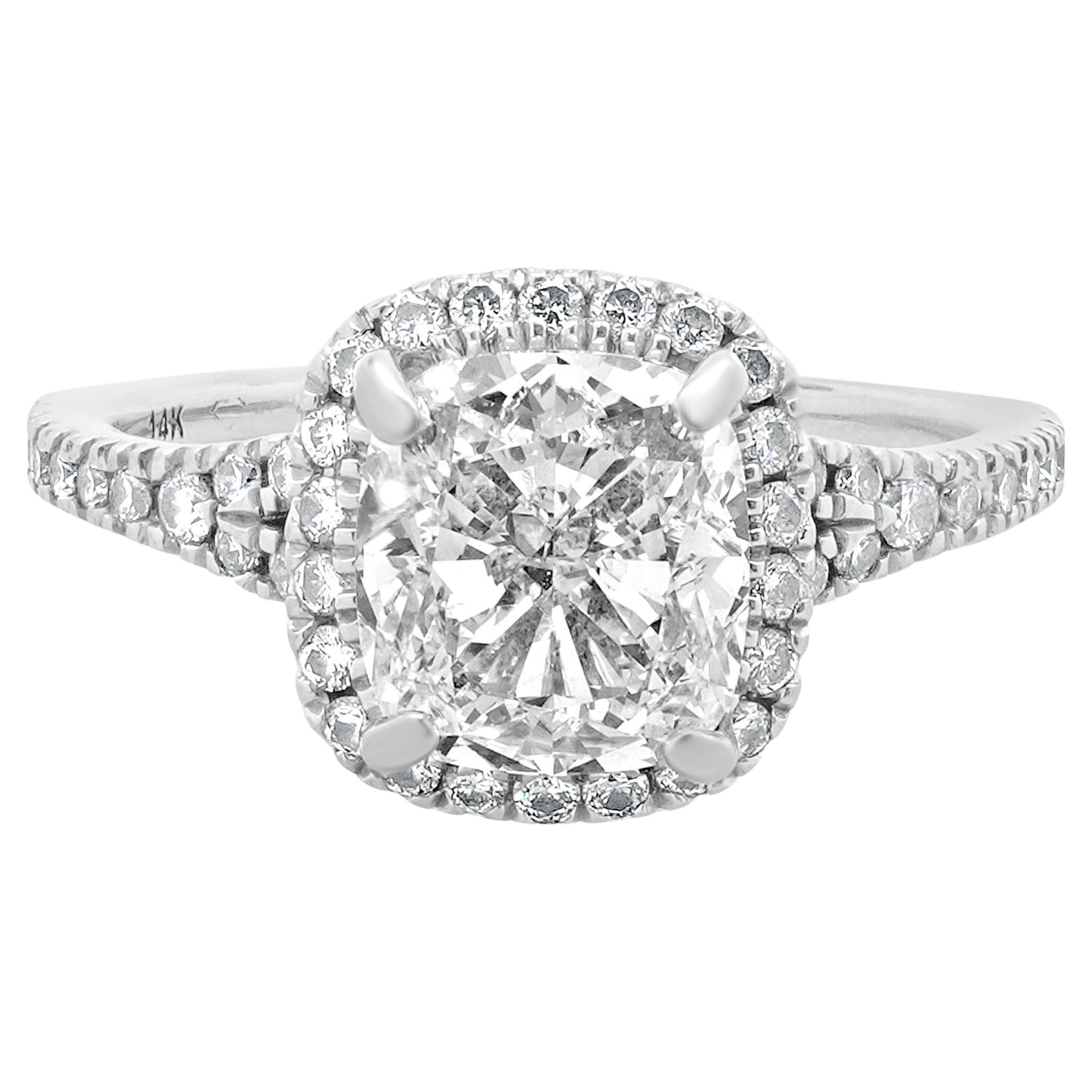 14 Karat White Gold Cushion Cut Diamond Engagement Ring For Sale