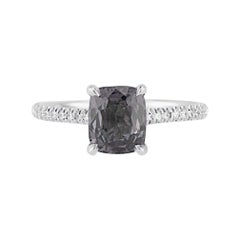 14 Karat White Gold Cushion Cut Smokey Grey Spinel Engagement Ring