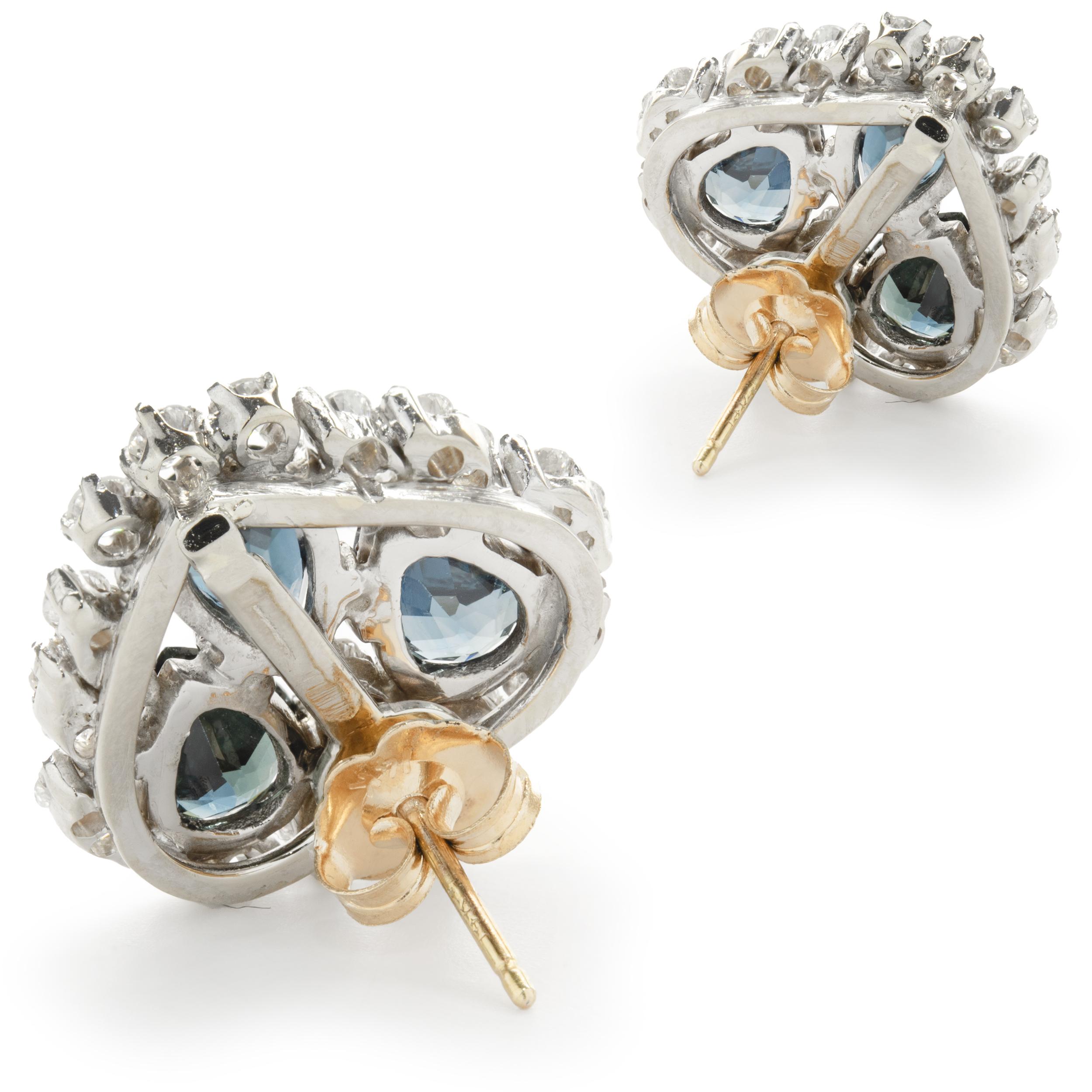 14 Karat White Gold Custom Designed Sapphire and Diamond Earrings In Excellent Condition In Scottsdale, AZ