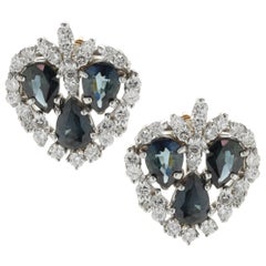 14 Karat White Gold Custom Designed Sapphire and Diamond Earrings