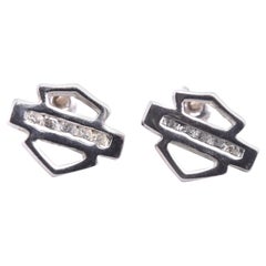 14 Karat White Gold Custom Harley Davidson Diamond Stud Earrings