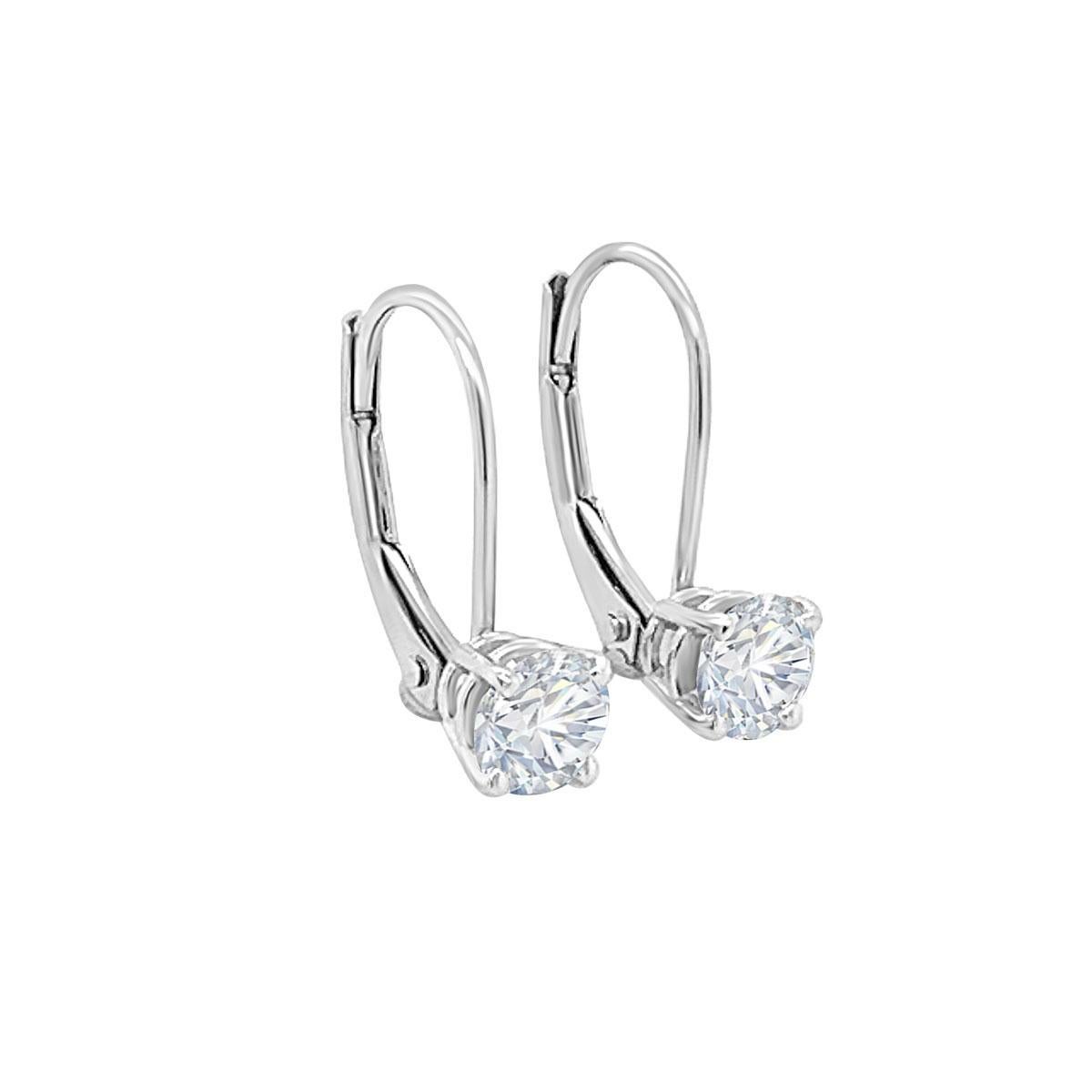Round Cut 14 Karat White Gold Dangling Diamond Earrings '1/3 Carat' For Sale