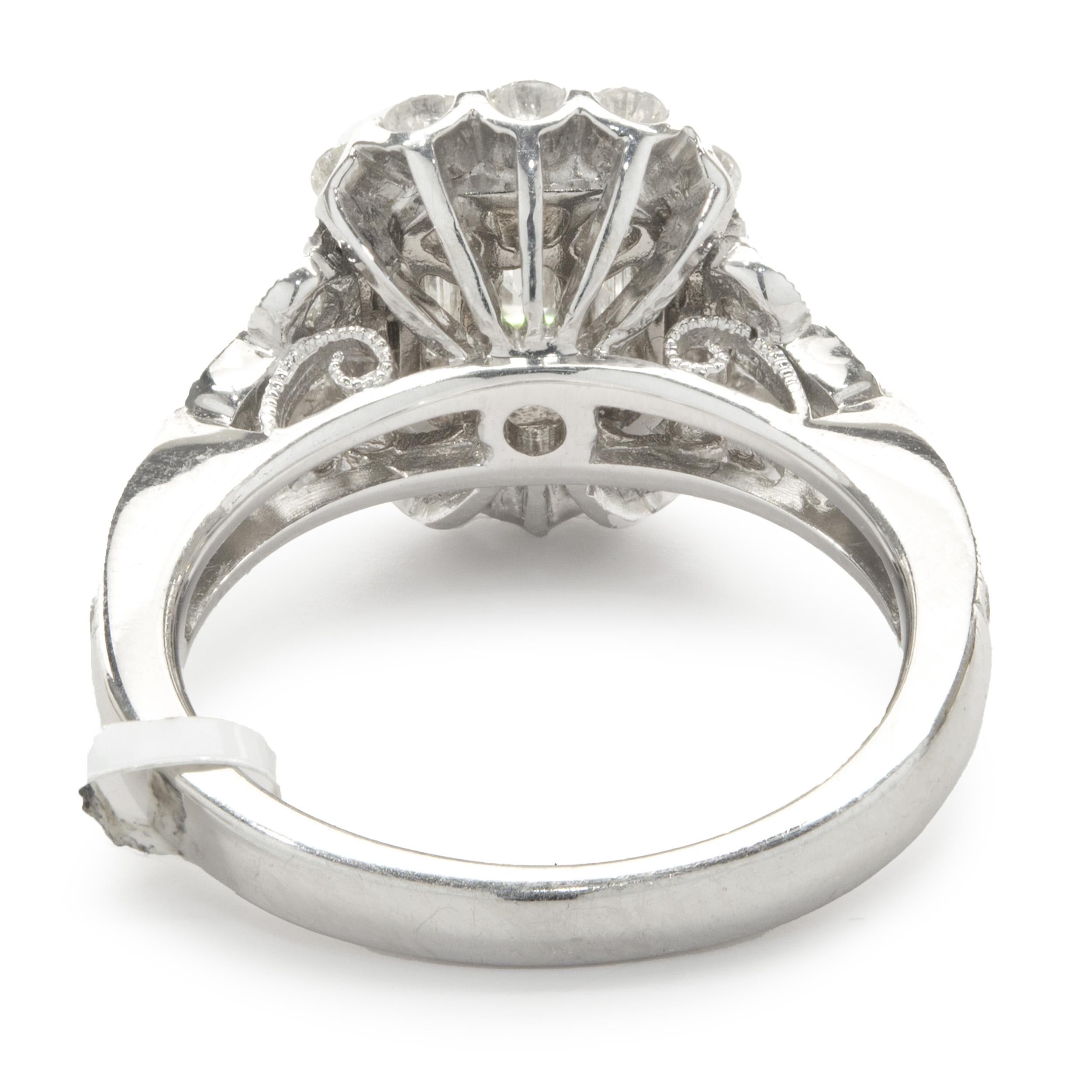 Emerald Cut 14 Karat White Gold Deco Style Mosaic Set Diamond Ring For Sale
