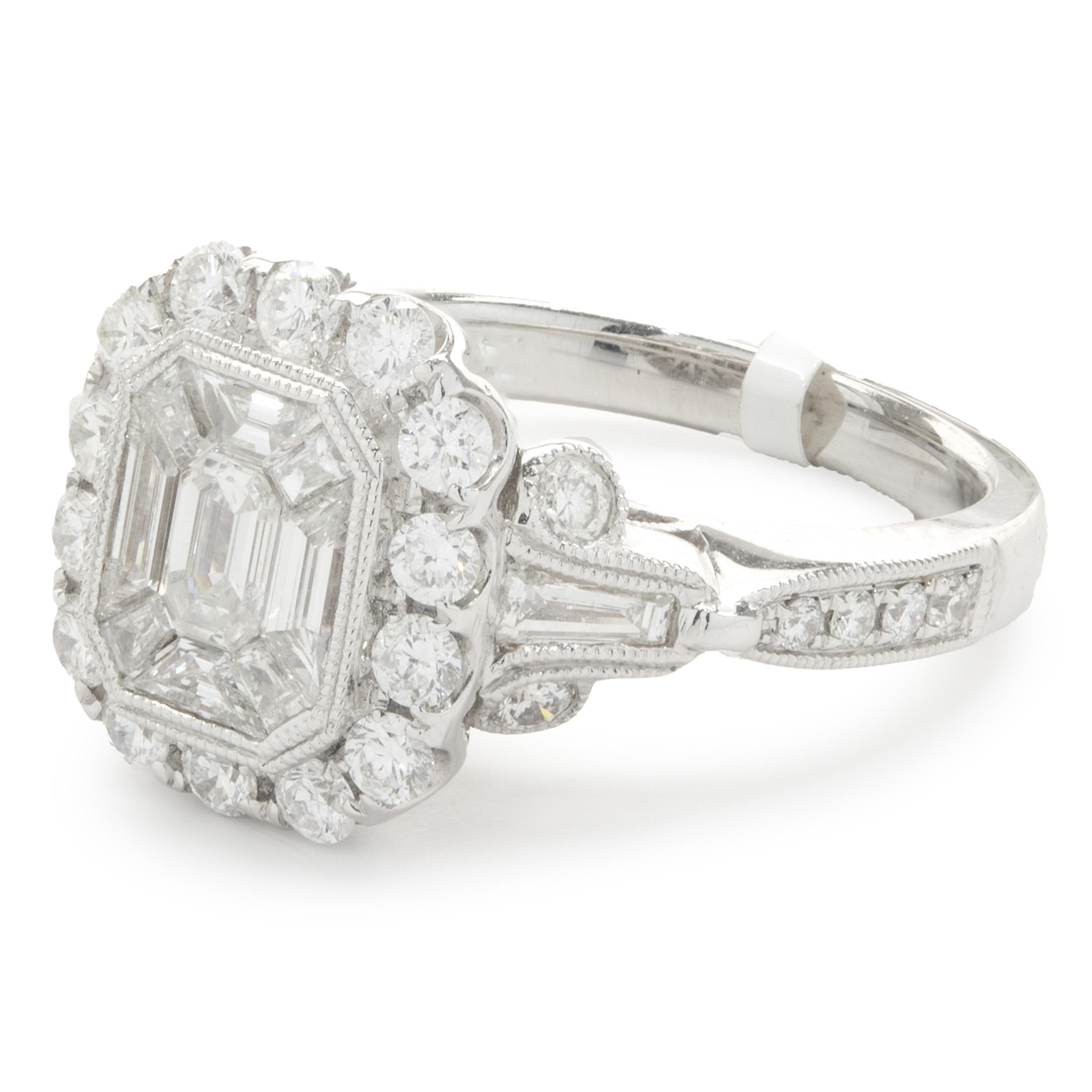 14 Karat White Gold Deco Style Mosaic Set Diamond Ring In Excellent Condition For Sale In Scottsdale, AZ