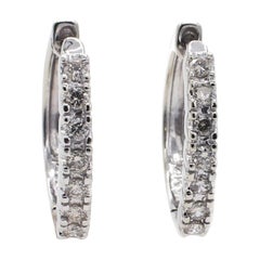 14 Karat White Gold Diamond .30 Carat Huggie Hoop Earrings