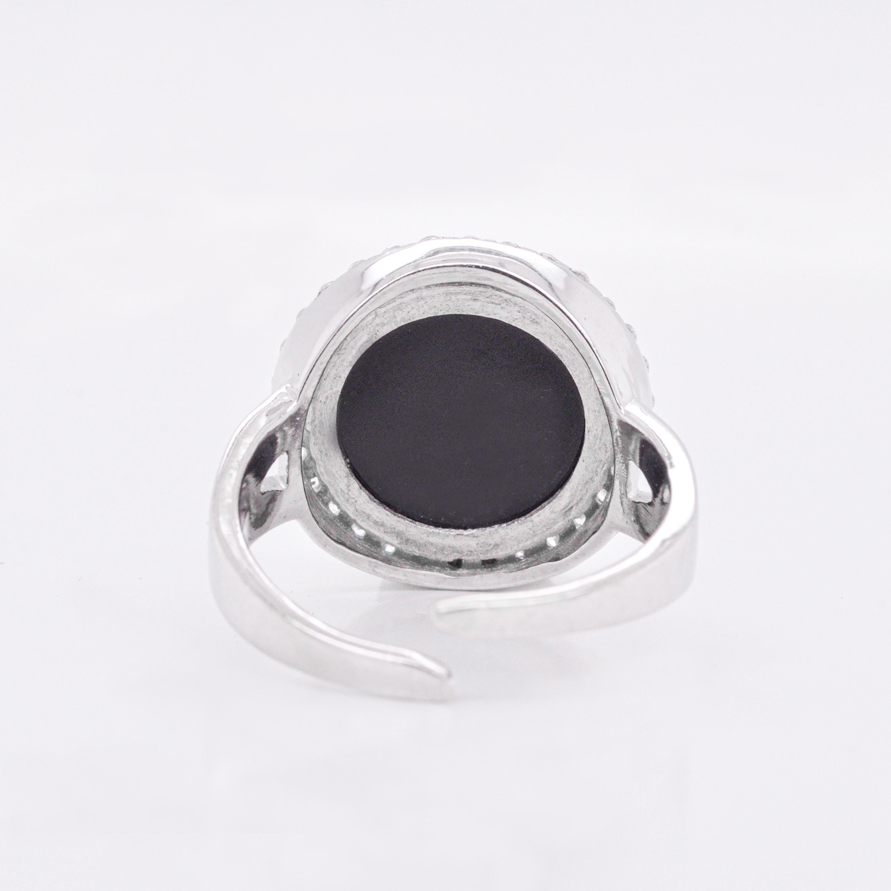 For Sale:  14 Karat White Gold Diamond Agate Butterfly Intaglio Flexible Ring 7