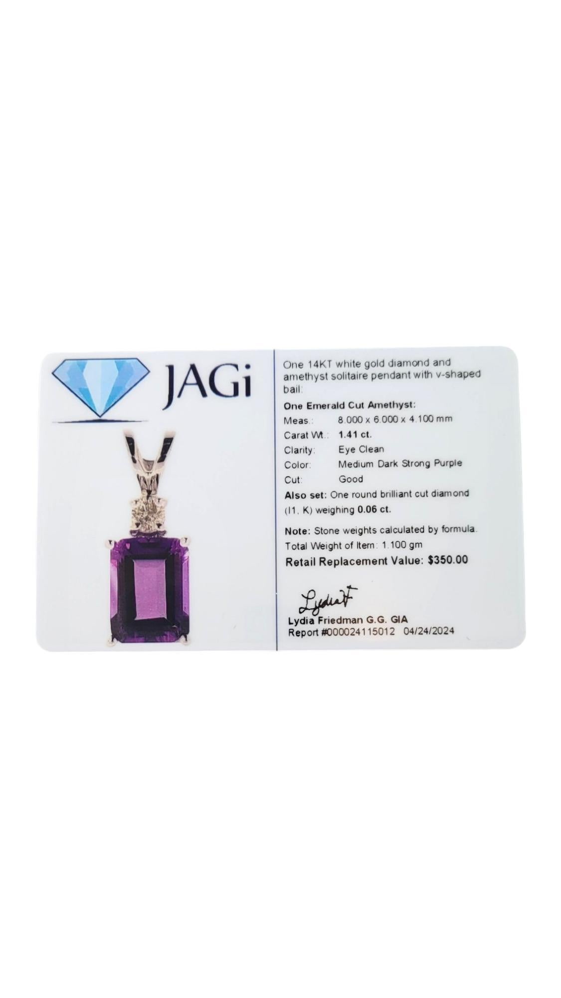 Pendentif en or blanc 14 carats, diamant et améthyste n° 17777 en vente 3