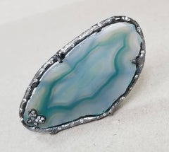 Anello "Pond" in oro bianco 14 carati con diamanti e agaite
