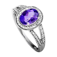 14 Karat White Gold Diamond and Amethyst Oval Ring