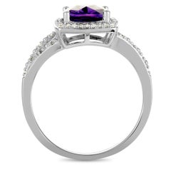 14 Karat White Gold Diamond and Amethyst Square Cushion Ring