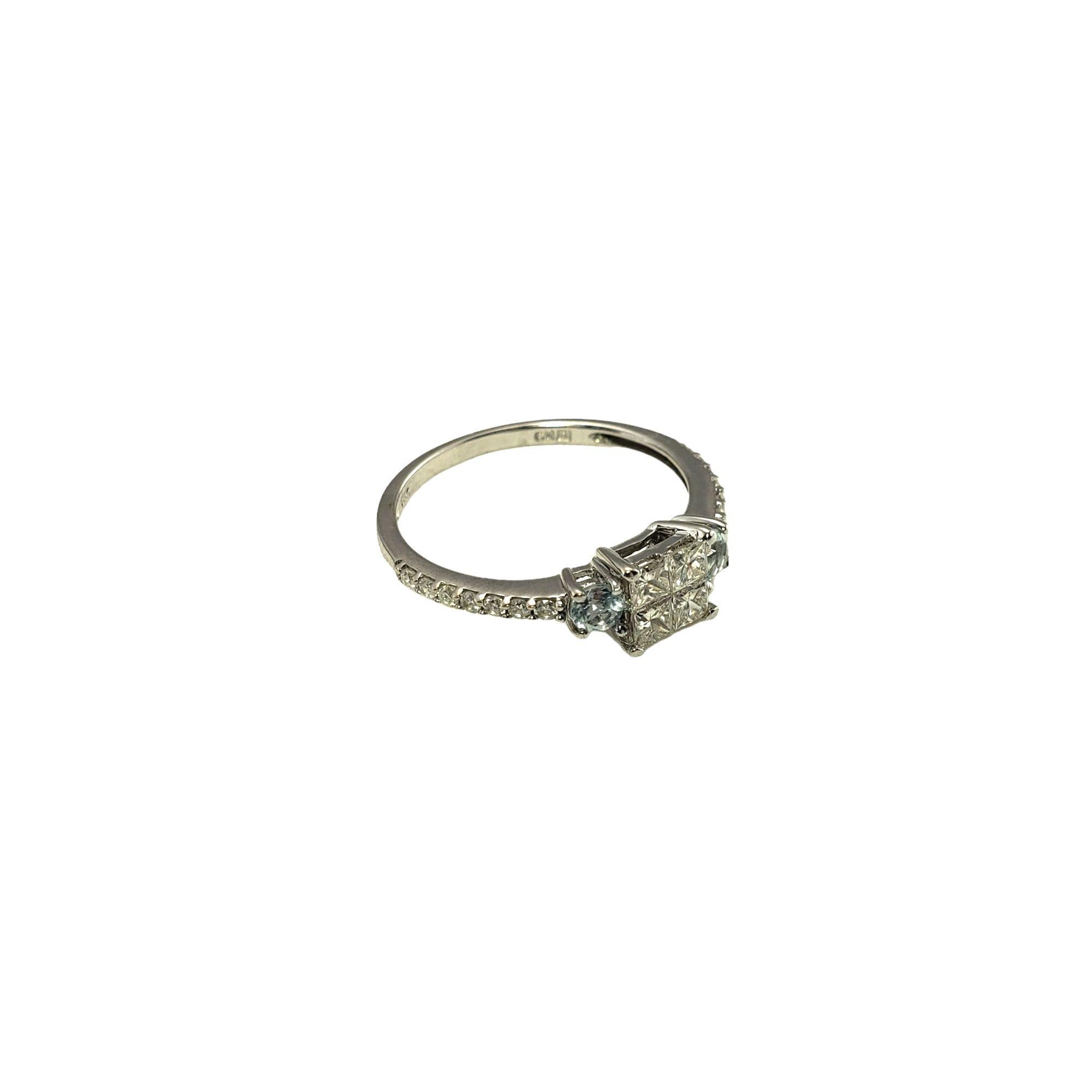 Women's 14 Karat White Gold Diamond and Aquamarine Ring #13344 For Sale