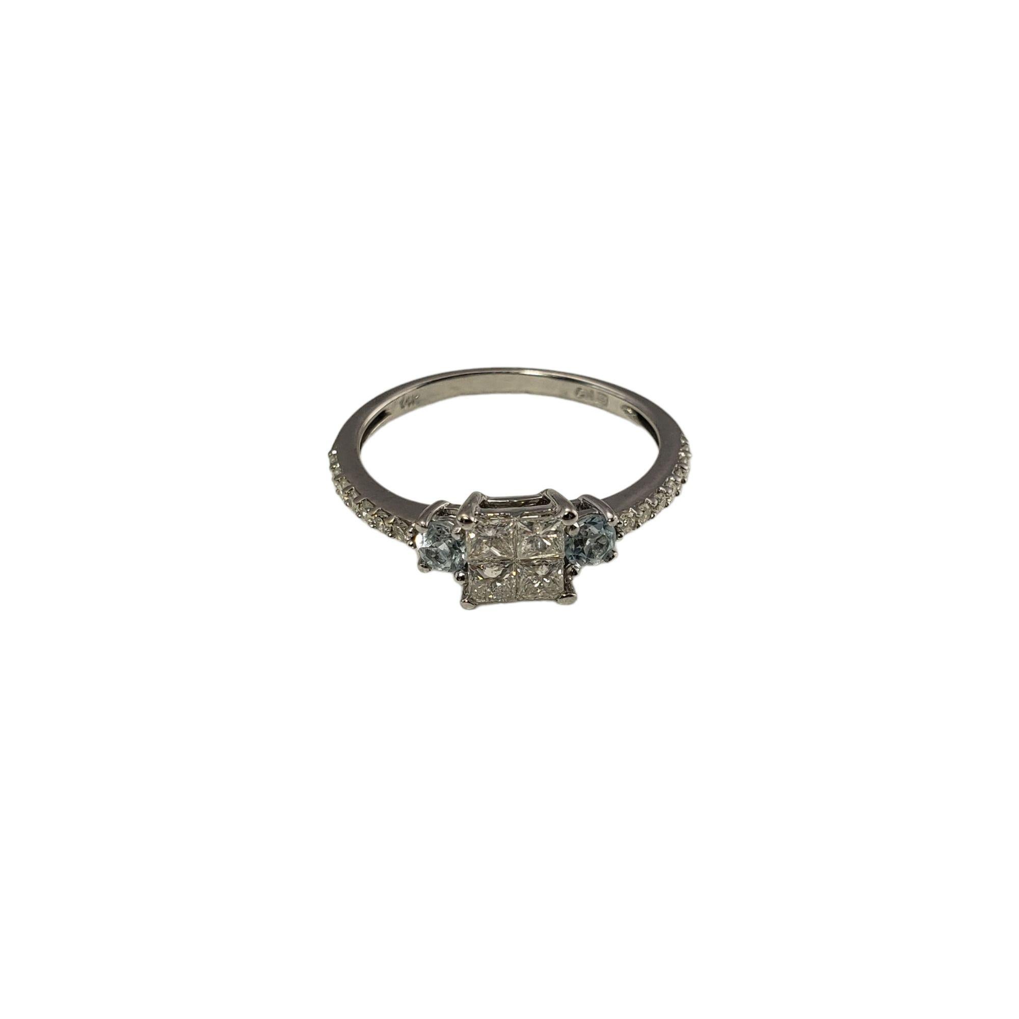 14 Karat White Gold Diamond and Aquamarine Ring #13344 For Sale 1