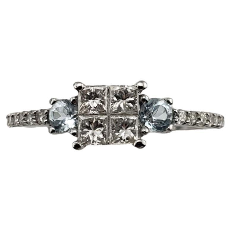 14 Karat White Gold Diamond and Aquamarine Ring #13344