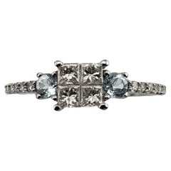 Vintage 14 Karat White Gold Diamond and Aquamarine Ring #13344