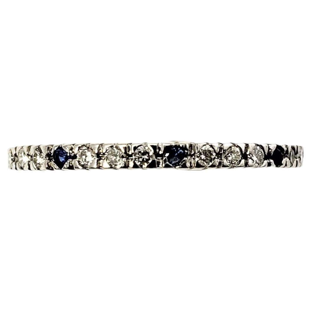 14 Karat White Gold Diamond and Blue Faceted Stone Band 5.25-5.5 #17273 For Sale