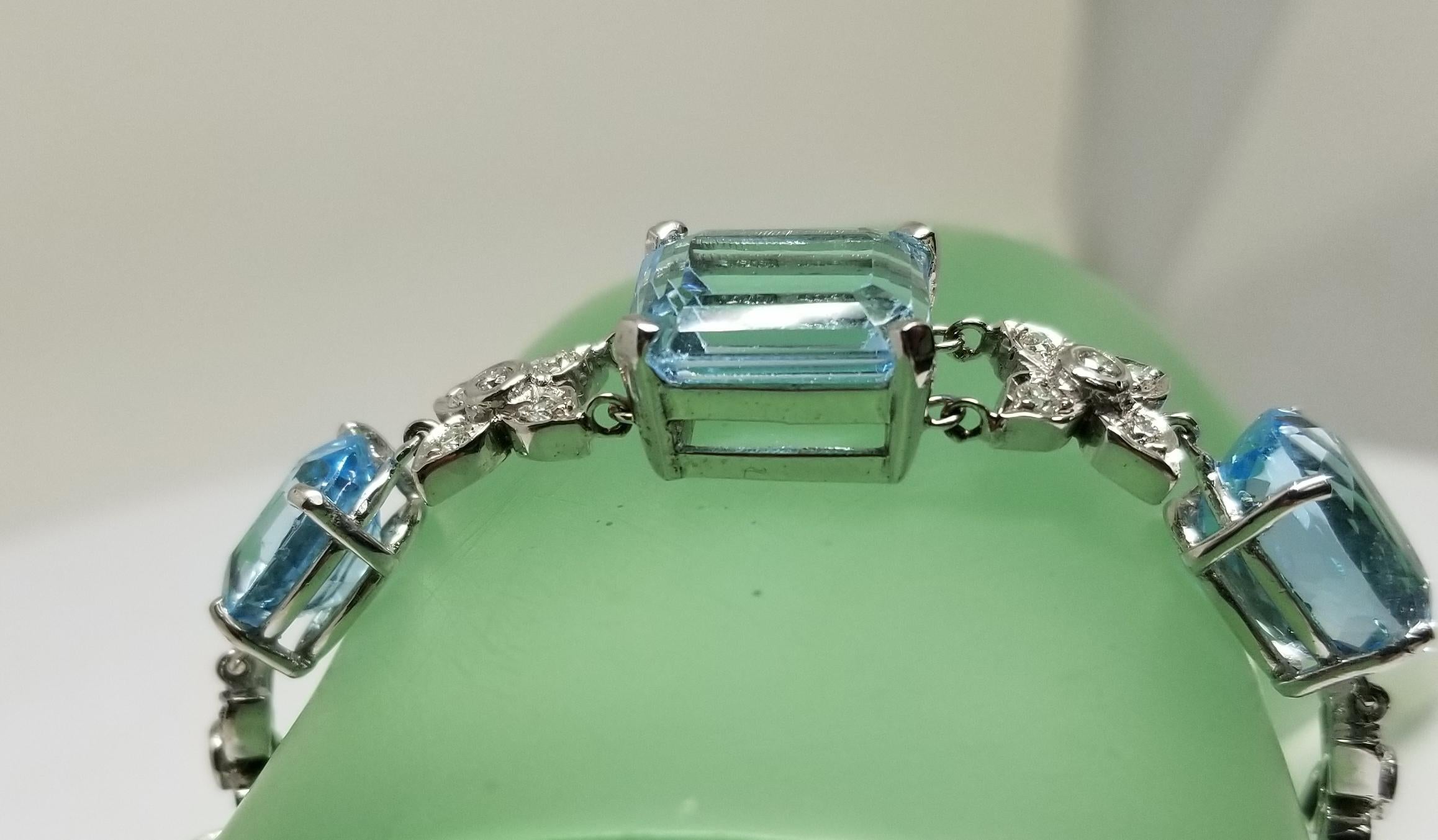14 Karat White Gold Diamond and Blue Topaz Bracelet 2