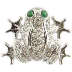 14 Karat White Gold Diamond and Emerald Frog Brooch or Pendant